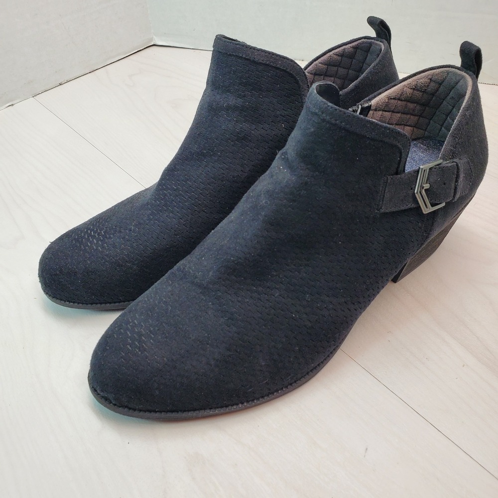 Dr Scholls Womens Black Suede Ankle Boot Side Zip Buckle Detail Comfort Size 10M